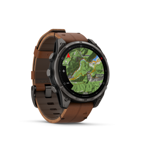 Garmin Fenix 8 Pro – 47 mm, AMOLED Sapphire Carbon Gray DLC, Gesztenyebarna szíjal