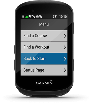 Edge 530 with back to start screen