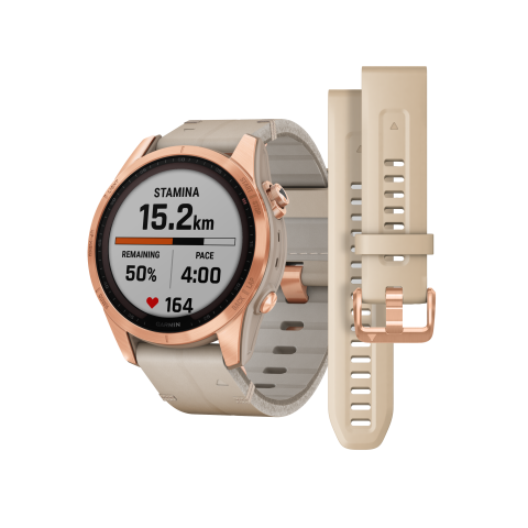 Garmin Fenix 7s Sapphire Solar Rose Gold Titanium bőr szíjjal (Exclusive)	010-02539-35