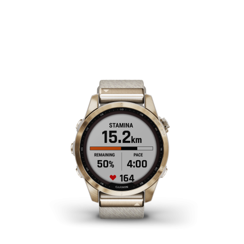 Garmin Fenix 7s Sapphire Solar Cream Gold Titanium Fonott Nylon szíjjal (Exclusive)	010-02539-39