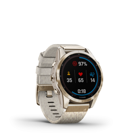 Garmin Fenix 7s Sapphire Solar Cream Gold Titanium Fonott Nylon szíjjal (Exclusive)	010-02539-39